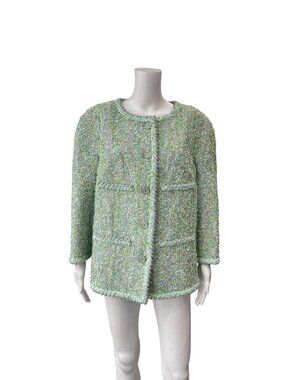 CHANEL 2018 Green Silver Metallic Blazer Jacket size FR 50/18 fits 16